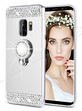 Eiroo Bling Mirror Samsung Galaxy S9 Silikon Kenarl Aynal Silver Rubber Klf