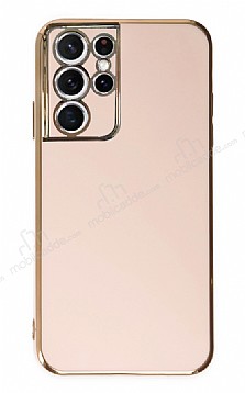 Eiroo Borderline Samsung Galaxy S21 Ultra Kamera Korumal Pembe Silikon Klf