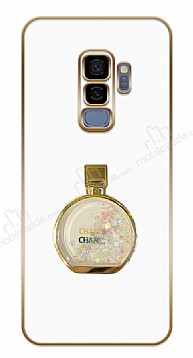 Eiroo Samsung Galaxy S9 Plus Yuvarlak Parfm Standl Kamera Korumal Beyaz Silikon Klf