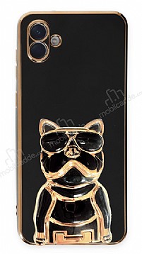 Eiroo Bulldog Samsung Galaxy A04e Standl Siyah Silikon Klf
