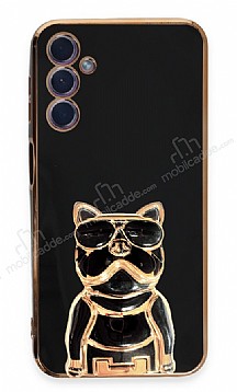 Eiroo Bulldog Samsung Galaxy A24 4G Standl Siyah Silikon Klf