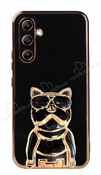 Eiroo Bulldog Samsung Galaxy A34 Standl Siyah Silikon Klf