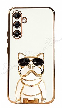 Eiroo Bulldog Samsung Galaxy A54 Standl Beyaz Silikon Klf