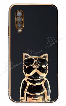Eiroo Bulldog Samsung Galaxy A70 Standl Siyah Silikon Klf