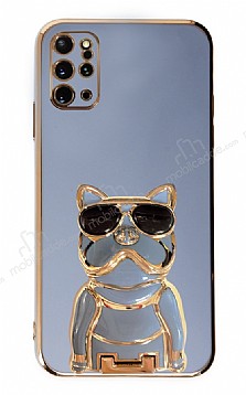 Eiroo Bulldog Samsung Galaxy S20 Plus Standl Mavi Silikon Klf