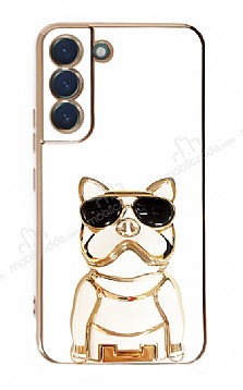 Eiroo Bulldog Samsung Galaxy S21 FE 5G Standl Beyaz Silikon Klf