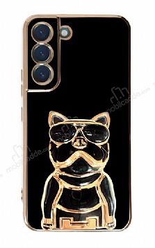 Eiroo Bulldog Samsung Galaxy S21 Plus Standl Siyah Silikon Klf