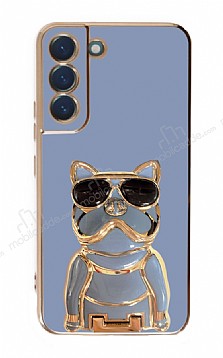 Eiroo Bulldog Samsung Galaxy S22 5G Standl Mavi Silikon Klf
