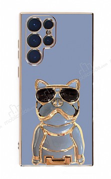 Eiroo Bulldog Samsung Galaxy S22 Ultra 5G Standl Mavi Silikon Klf