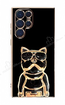 Eiroo Bulldog Samsung Galaxy S22 Ultra 5G Standl Siyah Silikon Klf