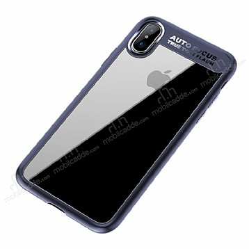 Eiroo Cam Hybrid iPhone X / XS Kamera Korumal Lacivert Kenarl Rubber Klf