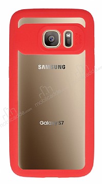 Eiroo Cam Hybrid Samsung Galaxy S7 Kamera Korumal Krmz Kenarl Rubber Klf