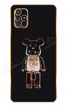 Eiroo Candy Bear Samsung Galaxy A71 Standl Siyah Silikon Klf