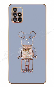 Eiroo Candy Bear Samsung Galaxy A71 Standl Mavi Silikon Klf