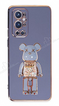 Eiroo Candy Bear OnePlus 9 Pro Standl Mavi Silikon Klf