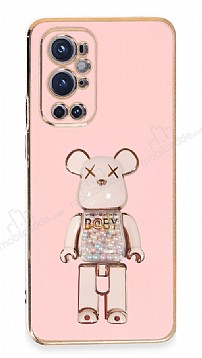 Eiroo Candy Bear OnePlus 9 Pro Standl Pembe Silikon Klf