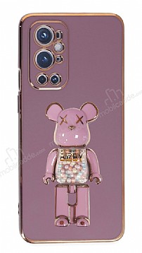Eiroo Candy Bear OnePlus 9 Pro Standl Mor Silikon Klf