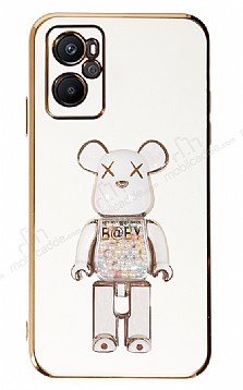 Eiroo Candy Bear Oppo A76 Standl Beyaz Silikon Klf