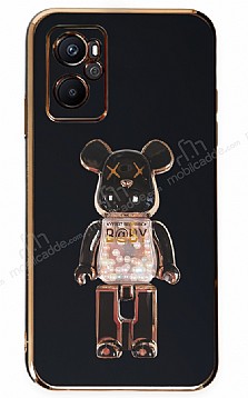 Eiroo Candy Bear Oppo A96 Standl Siyah Silikon Klf