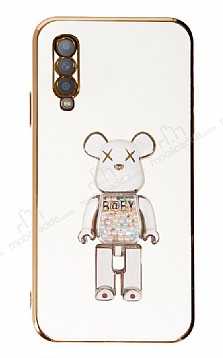Eiroo Candy Bear Samsung Galaxy A70 Standl Beyaz Silikon Klf
