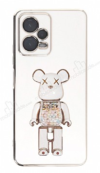 Eiroo Candy Bear Xiaomi Poco X5 5G Standl Beyaz Silikon Klf