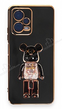 Eiroo Candy Bear Xiaomi Poco X5 5G Standl Siyah Silikon Klf