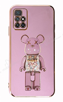 Eiroo Candy Bear Xiaomi Redmi 10 2022 Standl Mor Silikon Klf