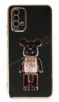 Eiroo Candy Bear Xiaomi Redmi 9T Standl Siyah Silikon Klf