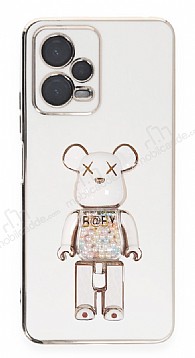 Eiroo Candy Bear Xiaomi Redmi Note 12 5G Standl Beyaz Silikon Klf