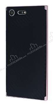 Eiroo Carbon Hybrid Sony Xperia XZ Premium Rose Gold Kenarl Karbon Siyah Silikon Klf