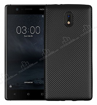 Eiroo Carbon Thin Nokia 3 Ultra nce Siyah Silikon Klf