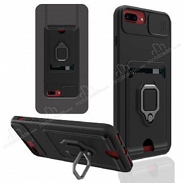 Eiroo Card Magnet iPhone 7 Plus / 8 Plus Kartlkl Siyah Silikon Klf