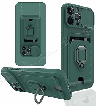 Eiroo Card Magnet iPhone 12 Pro Max 6.7 in Kartlkl Yeil Silikon Klf