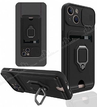 Eiroo Card Magnet iPhone 13 Kartlkl Siyah Silikon Klf