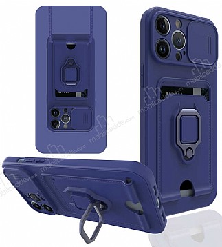 Eiroo Card Magnet iPhone 13 Pro Kartlkl Lacivert Silikon Klf