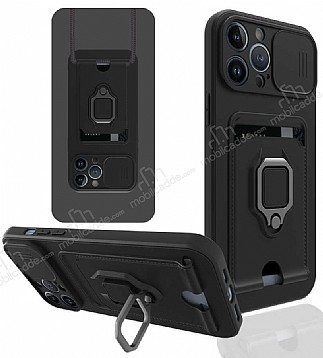 Eiroo Card Magnet iPhone 13 Pro Kartlkl Siyah Silikon Klf
