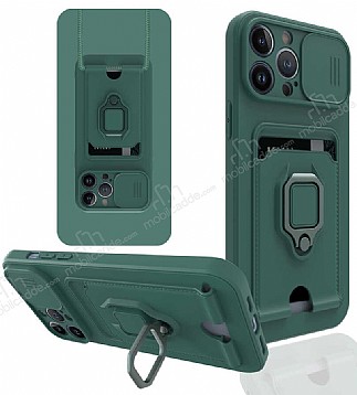 Eiroo Card Magnet iPhone 13 Pro Max Kartlkl Yeil Silikon Klf