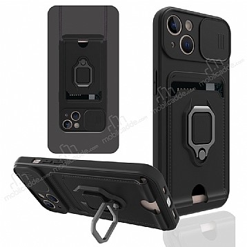 Eiroo Card Magnet iPhone 14 Plus Kartlkl Siyah Silikon Klf