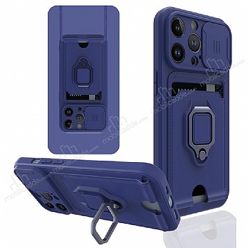 Eiroo Card Magnet iPhone 14 Pro Kartlkl Lacivert Silikon Klf