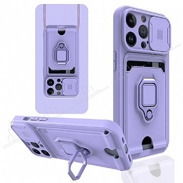 Eiroo Card Magnet iPhone 14 Pro Kartlkl Lila Silikon Klf