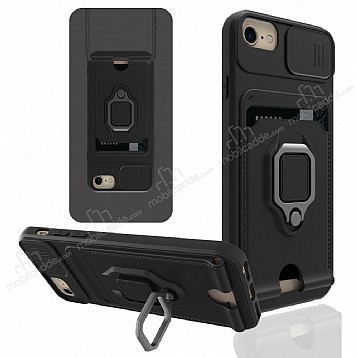 Eiroo Card Magnet iPhone SE 2022 Kartlkl Siyah Silikon Klf