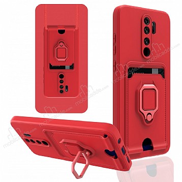 Eiroo Card Magnet Xiaomi Redmi Note 8 Pro Kartlkl Krmz Silikon Klf
