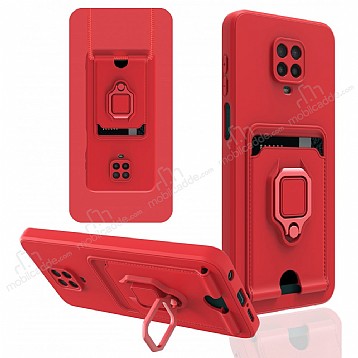Eiroo Card Magnet Xiaomi Redmi Note 9 Pro Kartlkl Krmz Silikon Klf