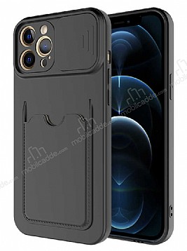 Eiroo Card-X iPhone 12 Pro Kamera Korumal Siyah Silikon Klf