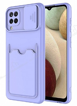 Eiroo Card-X Samsung Galaxy A12 / Galaxy M12 Kamera Korumal Lila Silikon Klf