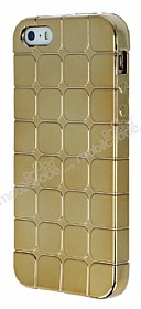 Eiroo Checker iPhone SE / 5 / 5S Metalik Gold Silikon Klf