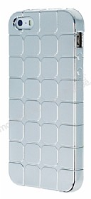 Eiroo Checker iPhone SE / 5 / 5S Metalik Silver Silikon Klf