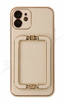 Eiroo Chic Stand iPhone 12 6.1 in Deri Gold Rubber Klf
