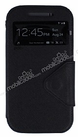 Eiroo Clasps HTC One M8 Standl Pencereli Siyah Deri Klf