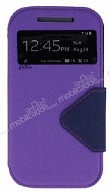 Eiroo Clasps HTC One M8 Standl Pencereli Mor Deri Klf